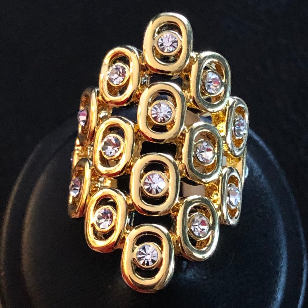 Gold Crystal Statement Ring Designer Camille Lucie France
